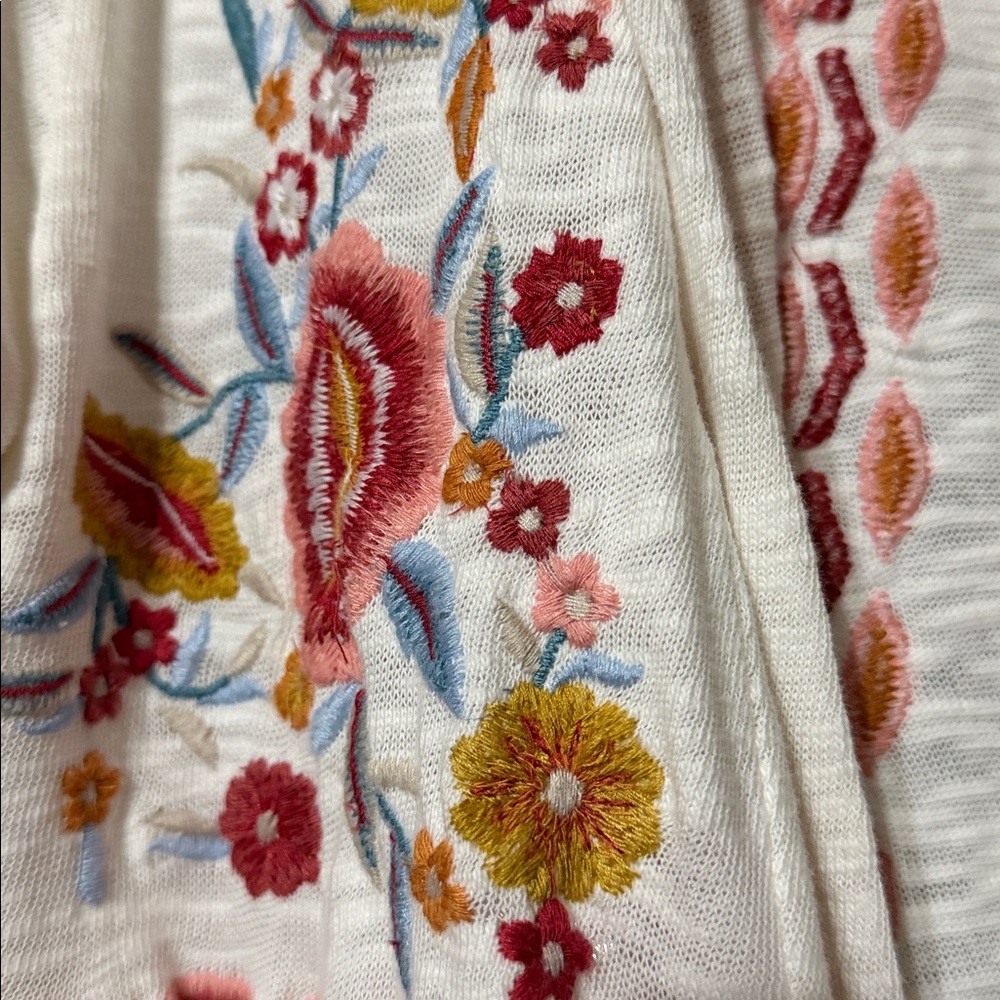 Soft Surroundings Cream Hooded Cardigan with Multicolor Floral Embroidery - Picture 3 of 5